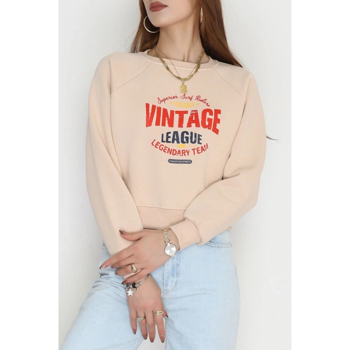 3 İplik Şardonlu Baskılı Sweat Bej - 42605.1878.