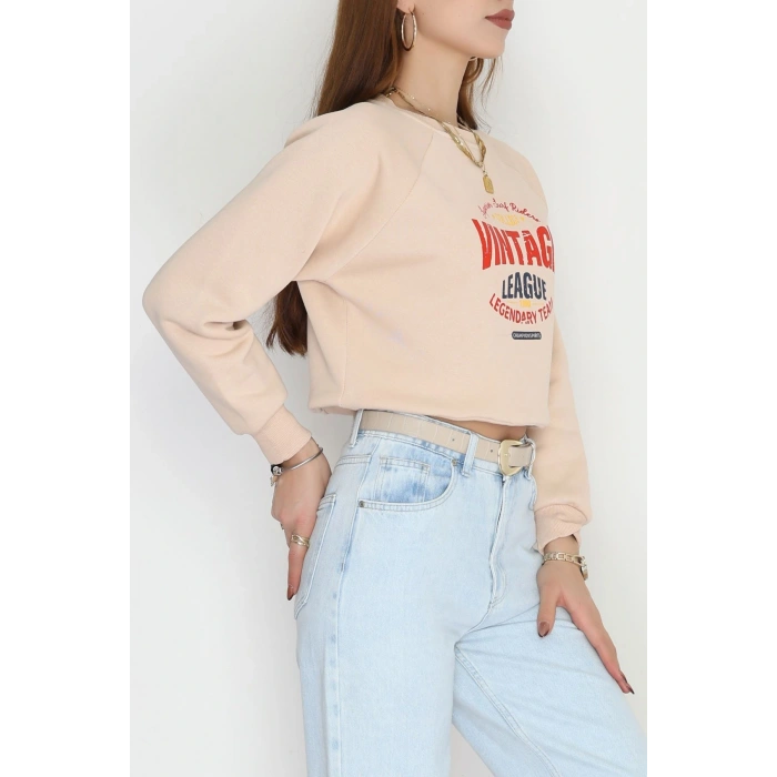 3 İplik Şardonlu Baskılı Sweat Bej - 42605.1878.