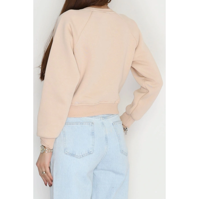 3 İplik Şardonlu Baskılı Sweat Bej - 42605.1878.