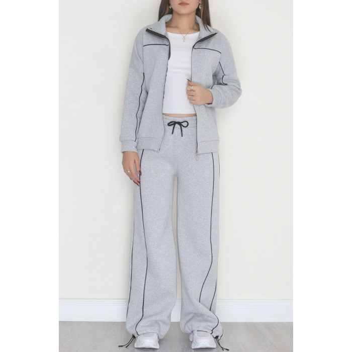 3 İplik Şardonlu Biyeli Fermuarlı Takım Gri - 52031.1857.