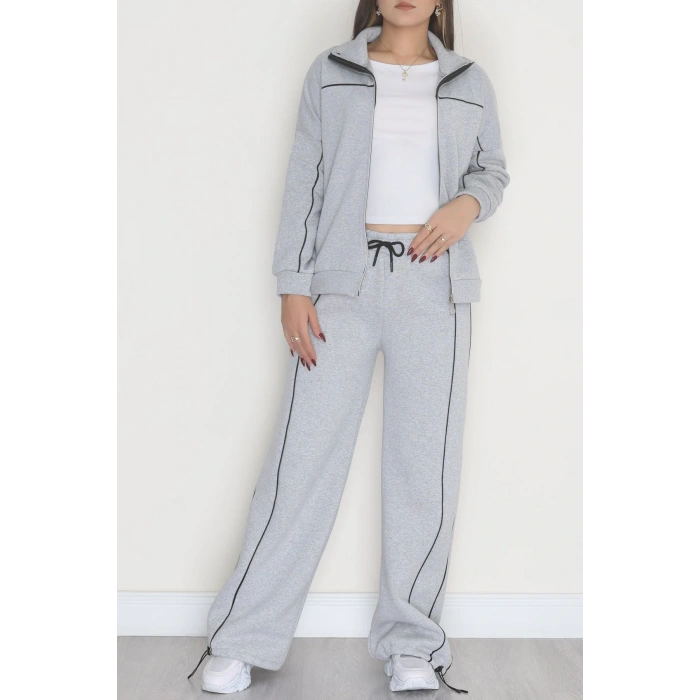 3 İplik Şardonlu Biyeli Fermuarlı Takım Gri - 52031.1857.