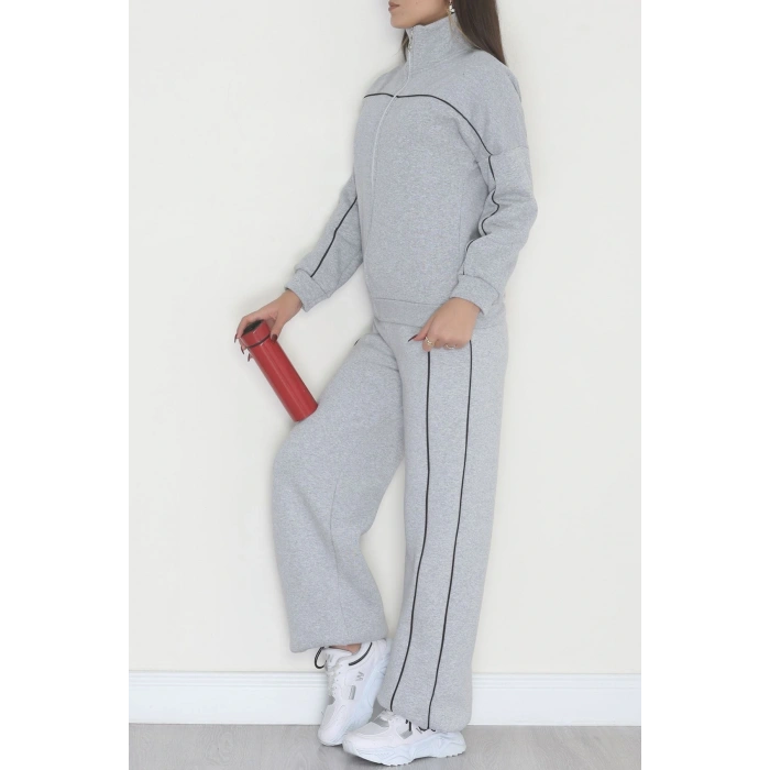 3 İplik Şardonlu Biyeli Fermuarlı Takım Gri - 52031.1857.