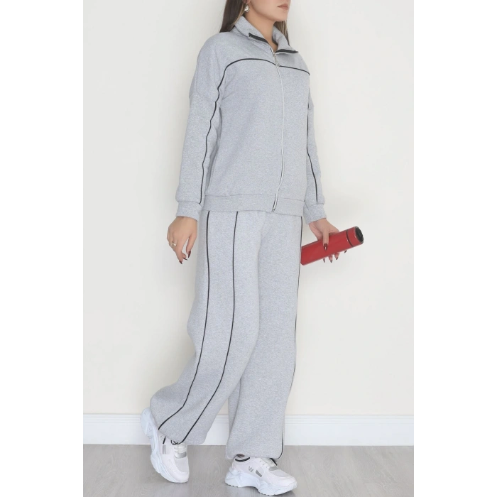 3 İplik Şardonlu Biyeli Fermuarlı Takım Gri - 52031.1857.