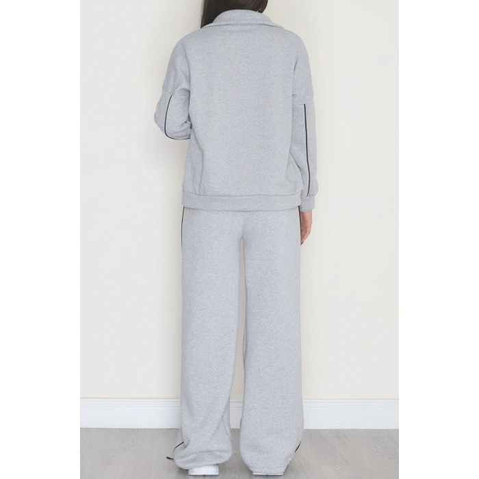 3 İplik Şardonlu Biyeli Fermuarlı Takım Gri - 52031.1857.