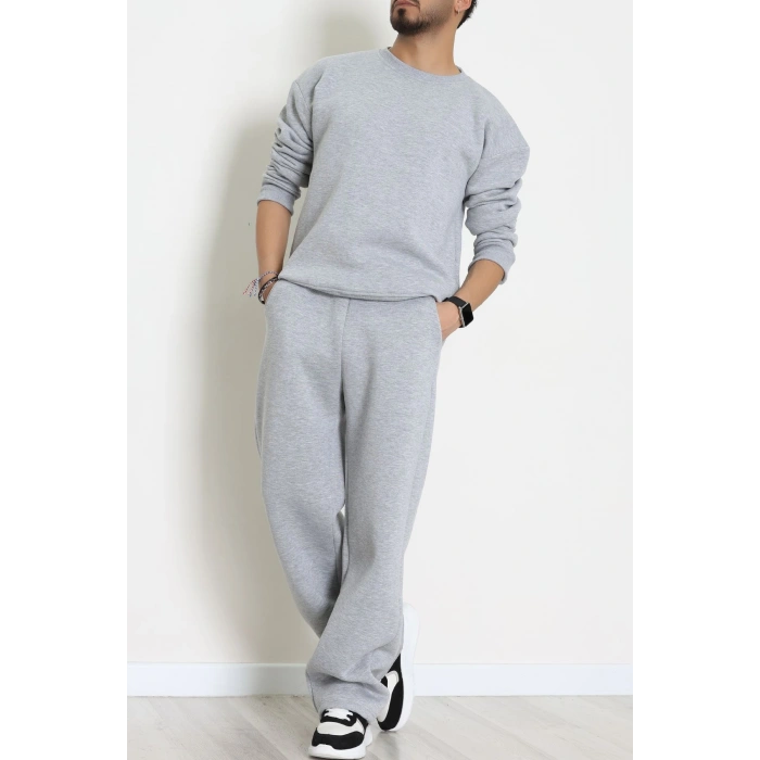 3 İplik Şardonlu Erkek Eşofman Takımı Gri - 42614.1878.