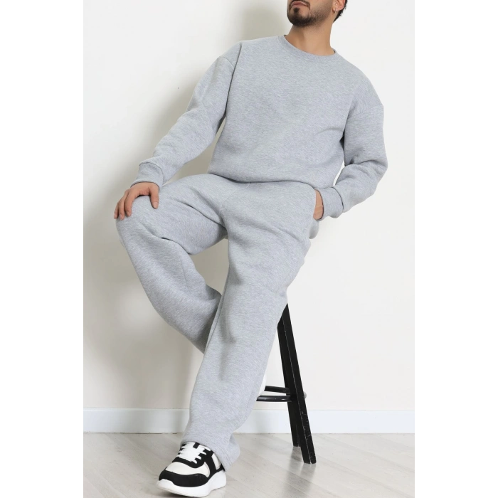 3 İplik Şardonlu Erkek Eşofman Takımı Gri - 42614.1878.