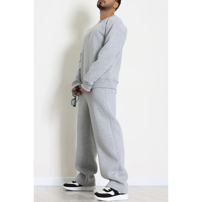 3 İplik Şardonlu Erkek Eşofman Takımı Gri - 42614.1878.