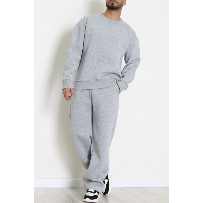 3 İplik Şardonlu Erkek Eşofman Takımı Gri - 42614.1878.