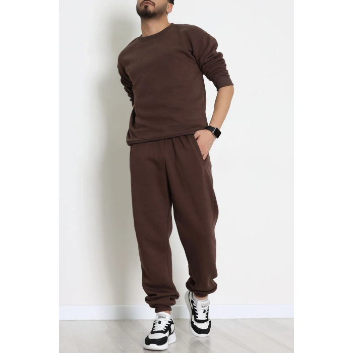 3 İplik Şardonlu Erkek Eşofman Takımı Kahve - 42612.1878.