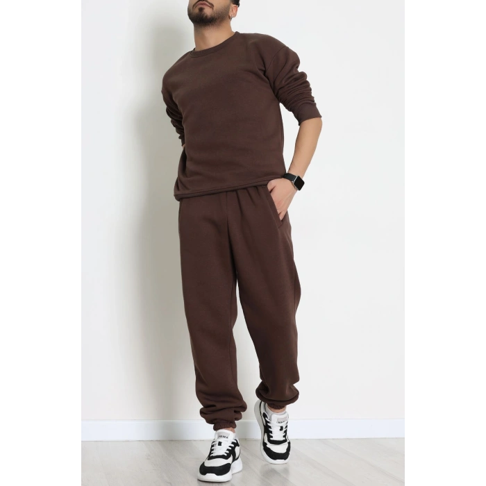 3 İplik Şardonlu Erkek Eşofman Takımı Kahve - 42612.1878.