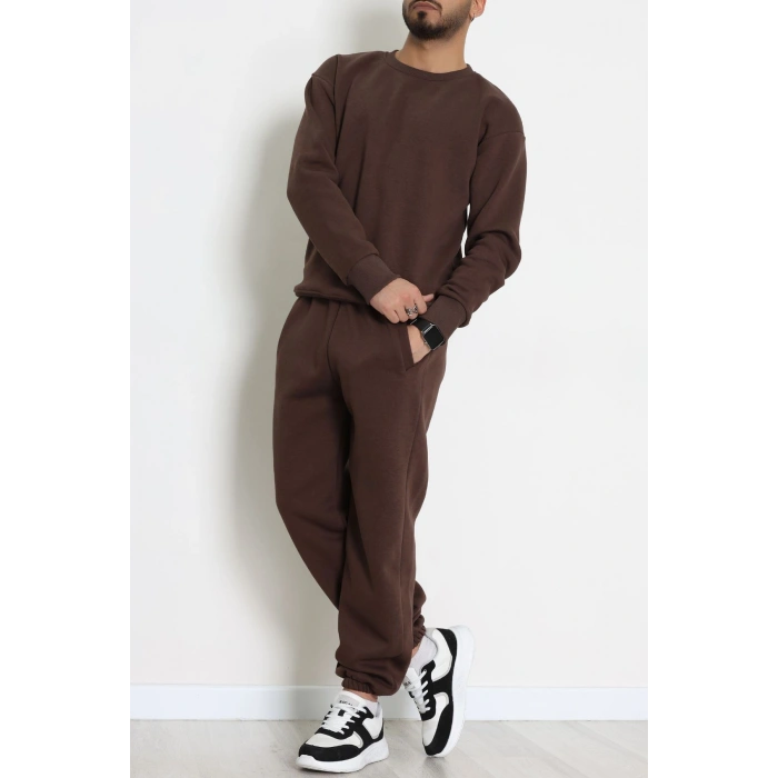 3 İplik Şardonlu Erkek Eşofman Takımı Kahve - 42612.1878.