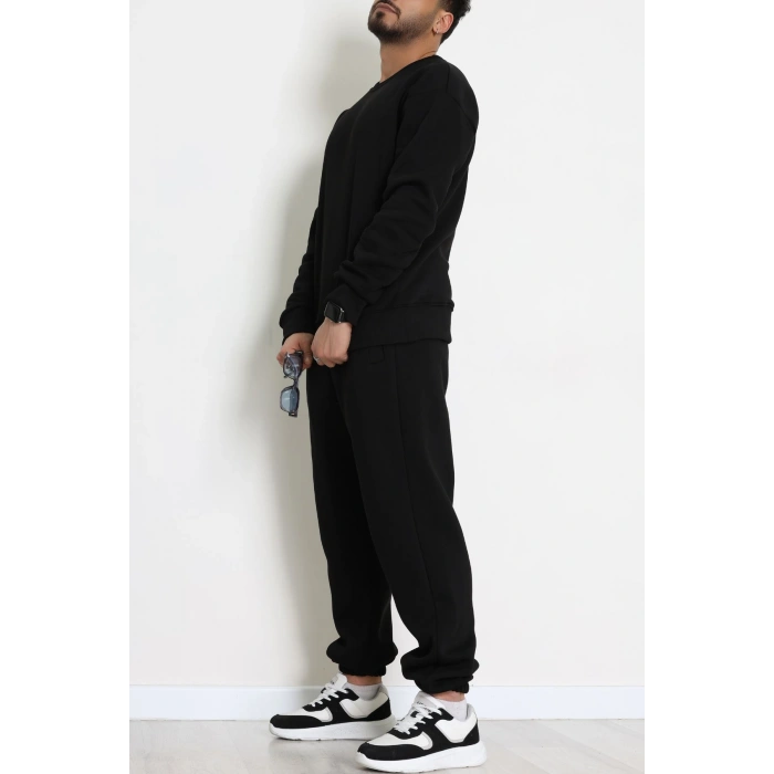 3 İplik Şardonlu Erkek Eşofman Takımı Siyah - 42612.1878.