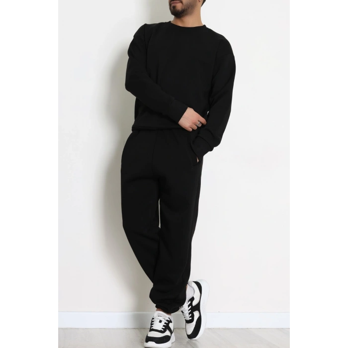 3 İplik Şardonlu Erkek Eşofman Takımı Siyah - 42612.1878.