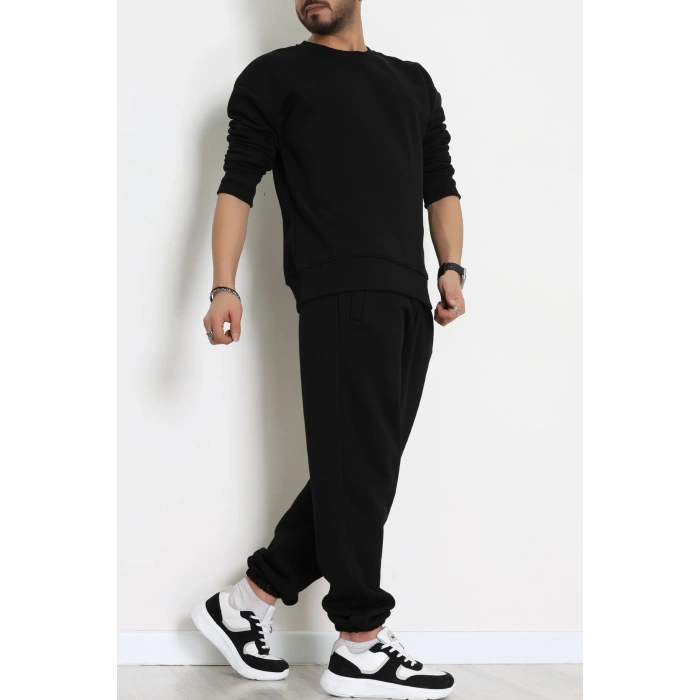 3 İplik Şardonlu Erkek Eşofman Takımı Siyah - 42612.1878.