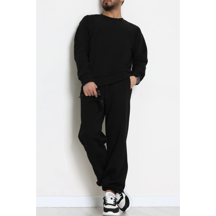 3 İplik Şardonlu Erkek Eşofman Takımı Siyah - 42612.1878.