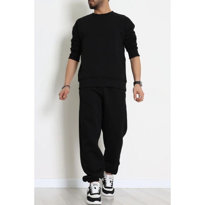 3 İplik Şardonlu Erkek Eşofman Takımı Siyah - 42612.1878.