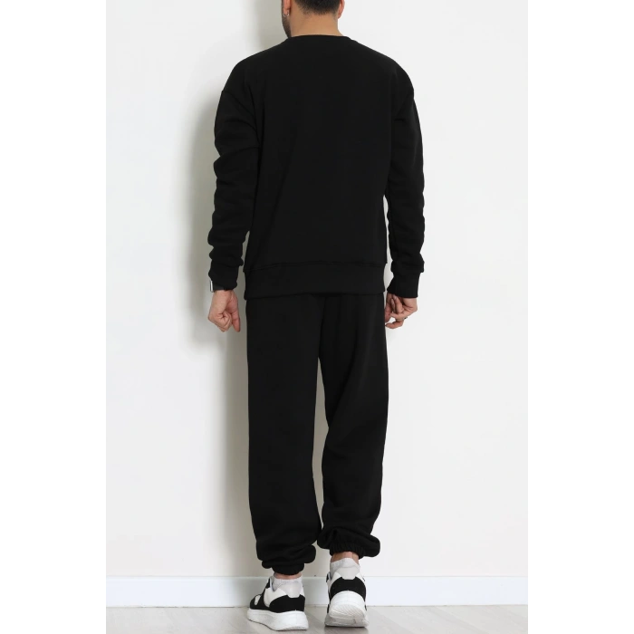 3 İplik Şardonlu Erkek Eşofman Takımı Siyah - 42612.1878.