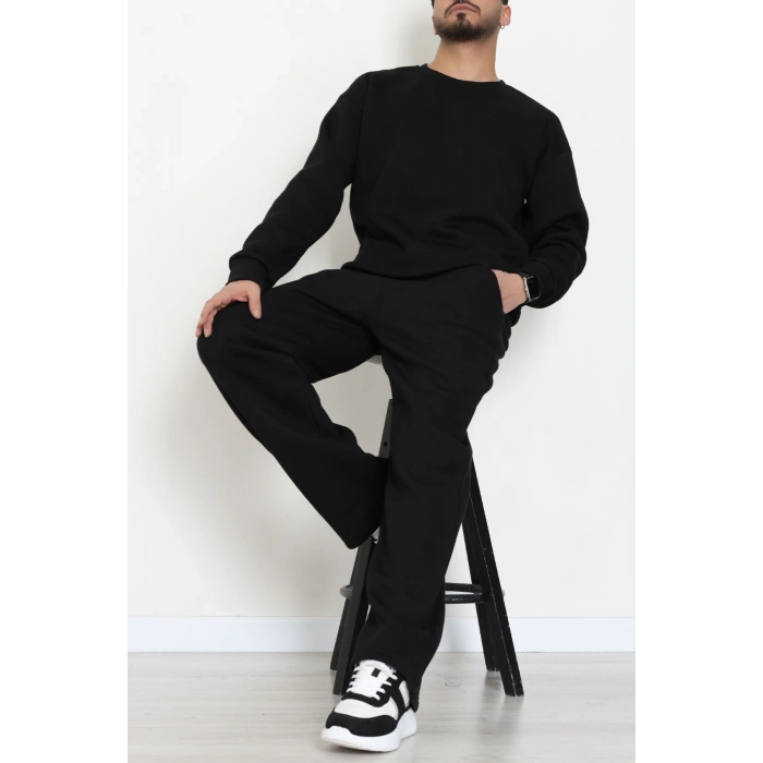 3 İplik Şardonlu Erkek Eşofman Takımı Siyah - 42614.1878.