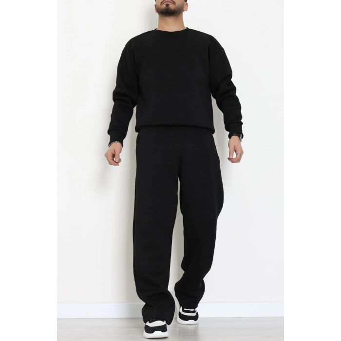 3 İplik Şardonlu Erkek Eşofman Takımı Siyah - 42614.1878.