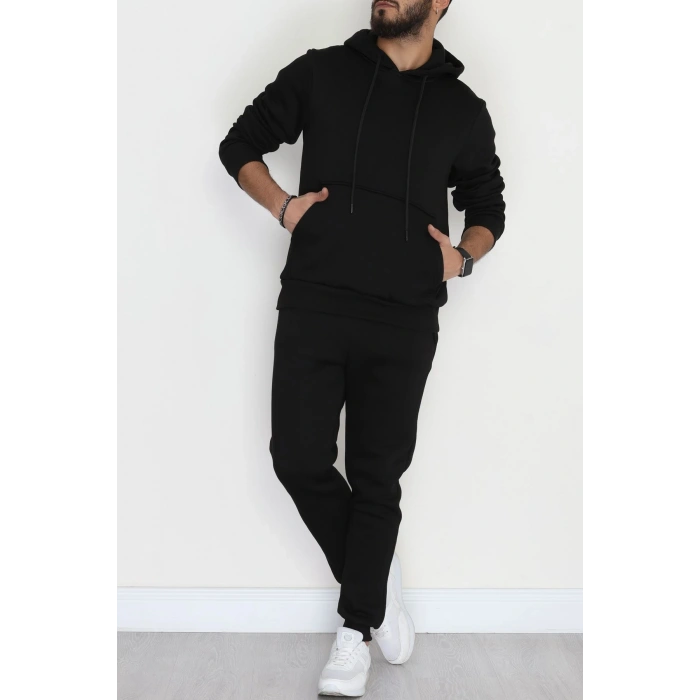 3 İplik Şardonlu Erkek Eşofman Takımı Siyah - 42678.2066.