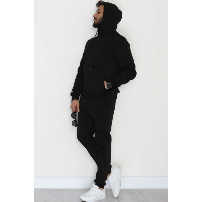 3 İplik Şardonlu Erkek Eşofman Takımı Siyah - 42678.2066.