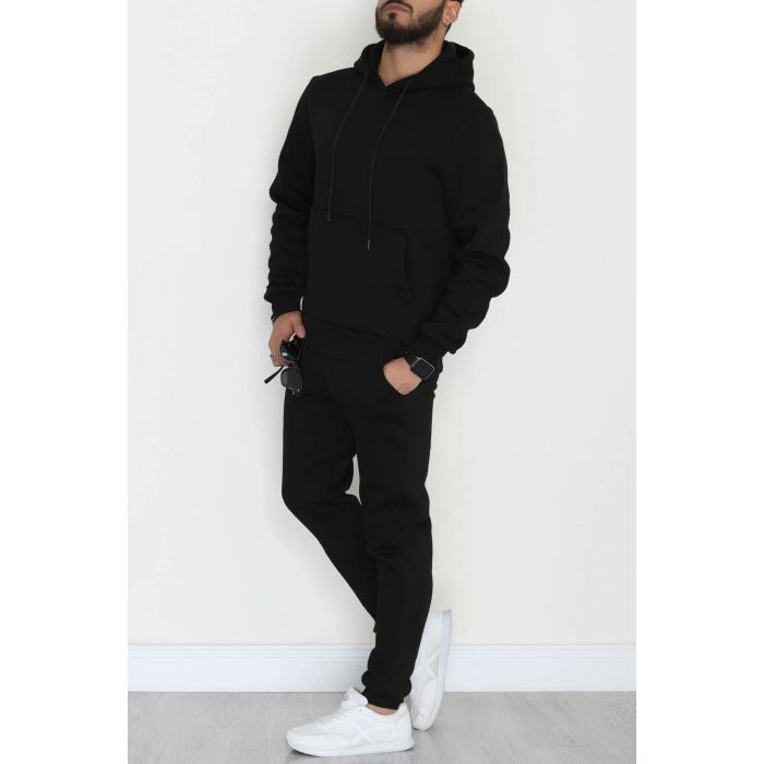 3 İplik Şardonlu Erkek Eşofman Takımı Siyah - 42678.2066.