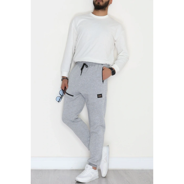 3 İplik Şardonlu Fermuarlı Erkek Eşofman Altı Gri - 31613.2066.