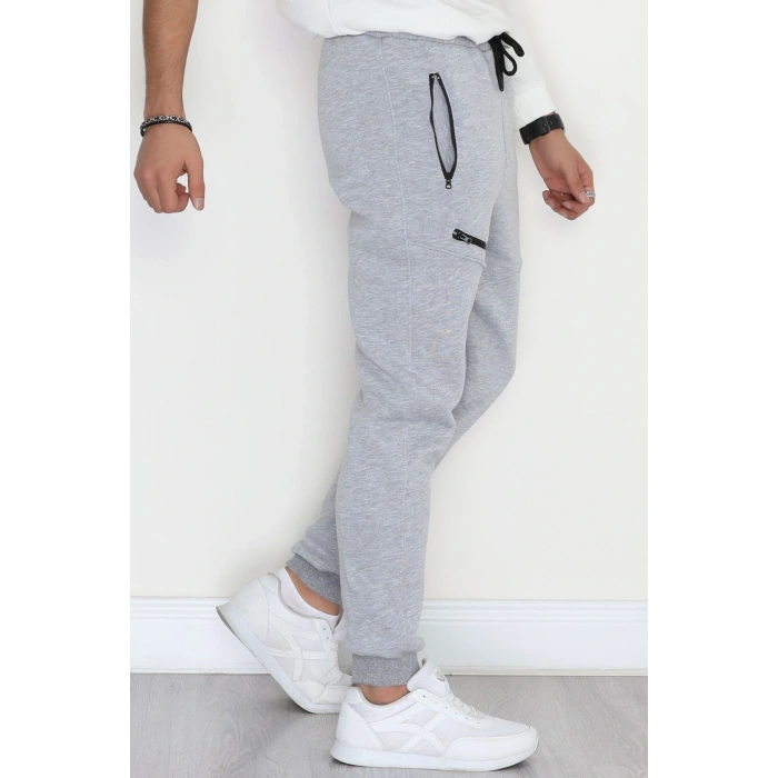 3 İplik Şardonlu Fermuarlı Erkek Eşofman Altı Gri - 31613.2066.