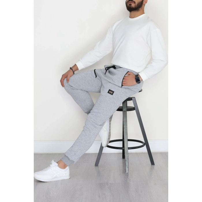 3 İplik Şardonlu Fermuarlı Erkek Eşofman Altı Gri - 31613.2066.