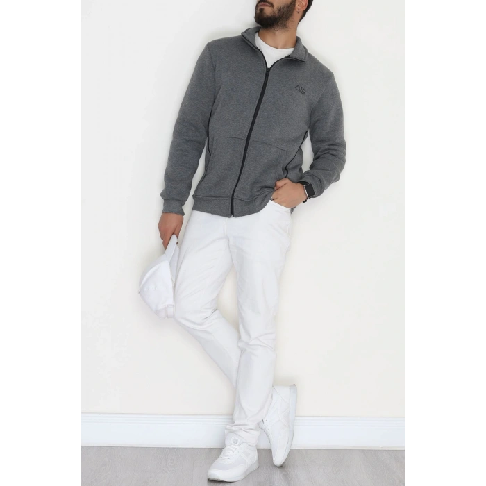 3 İplik Şardonlu Fermuarlı Erkek Sweat Füme - 42568.1937.