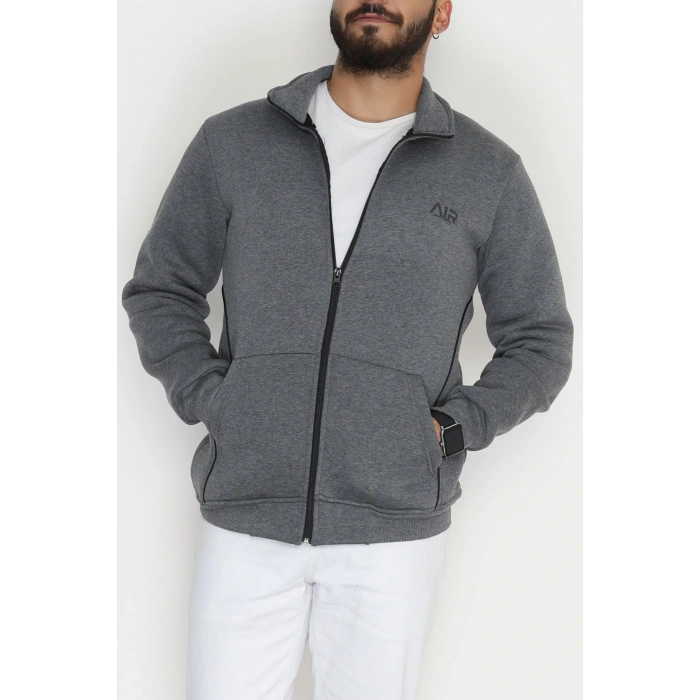 3 İplik Şardonlu Fermuarlı Erkek Sweat Füme - 42568.1937.