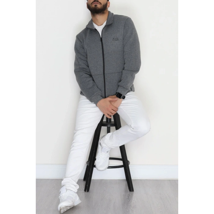 3 İplik Şardonlu Fermuarlı Erkek Sweat Füme - 42568.1937.