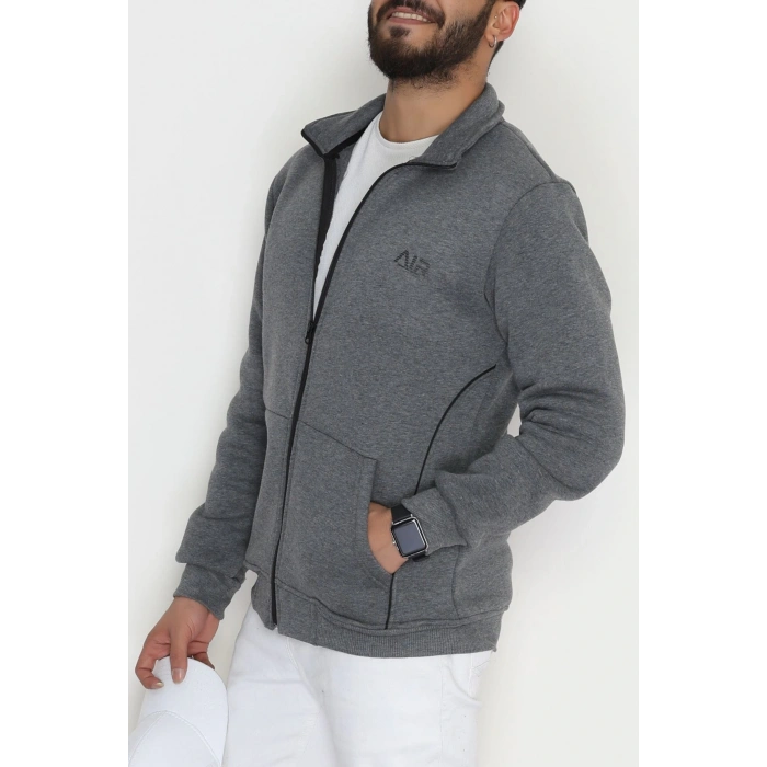 3 İplik Şardonlu Fermuarlı Erkek Sweat Füme - 42568.1937.