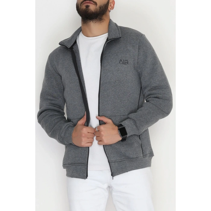 3 İplik Şardonlu Fermuarlı Erkek Sweat Füme - 42568.1937.