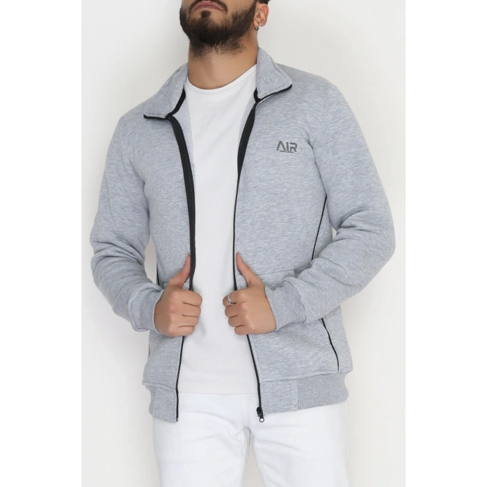 3 İplik Şardonlu Fermuarlı Erkek Sweat Gri - 42568.1937.