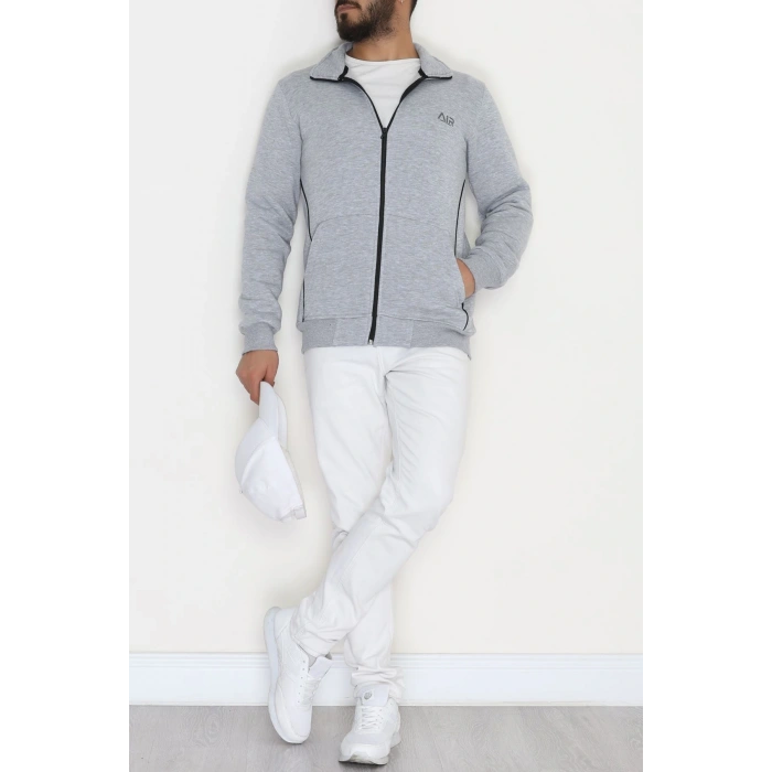 3 İplik Şardonlu Fermuarlı Erkek Sweat Gri - 42568.1937.