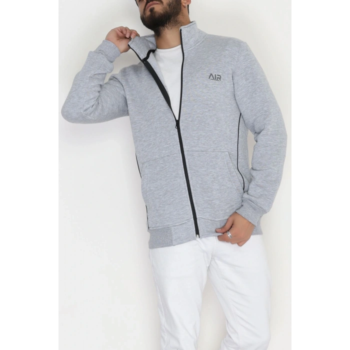 3 İplik Şardonlu Fermuarlı Erkek Sweat Gri - 42568.1937.