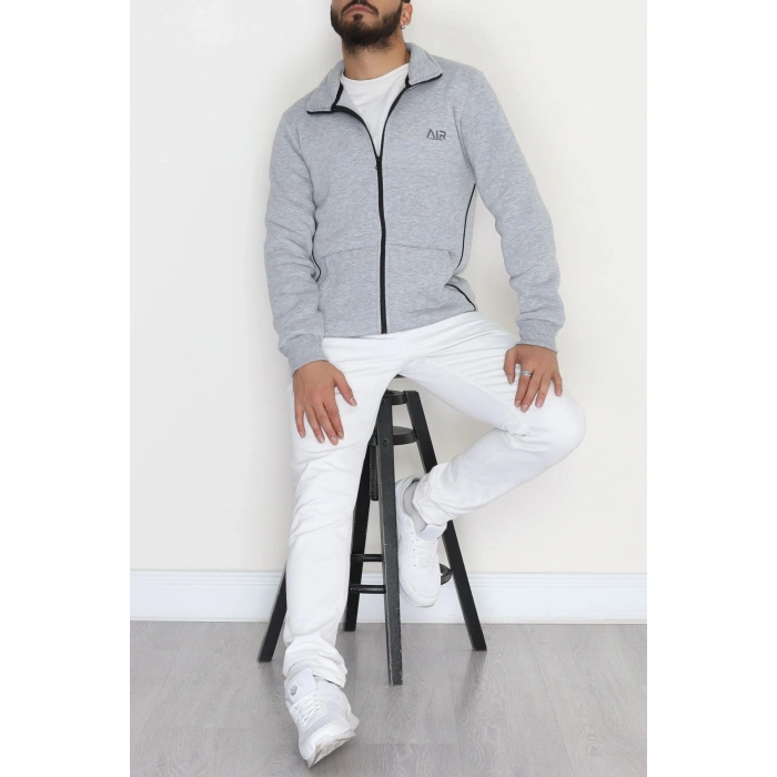 3 İplik Şardonlu Fermuarlı Erkek Sweat Gri - 42568.1937.