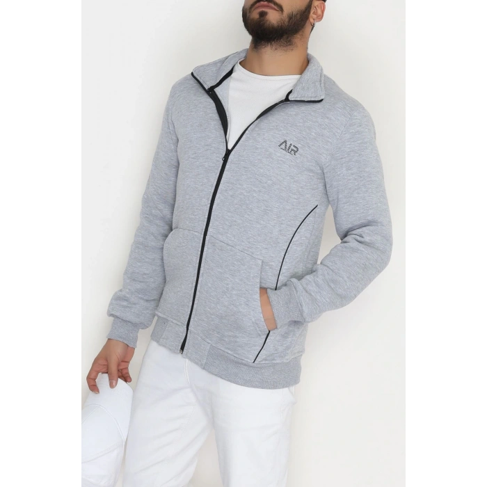 3 İplik Şardonlu Fermuarlı Erkek Sweat Gri - 42568.1937.