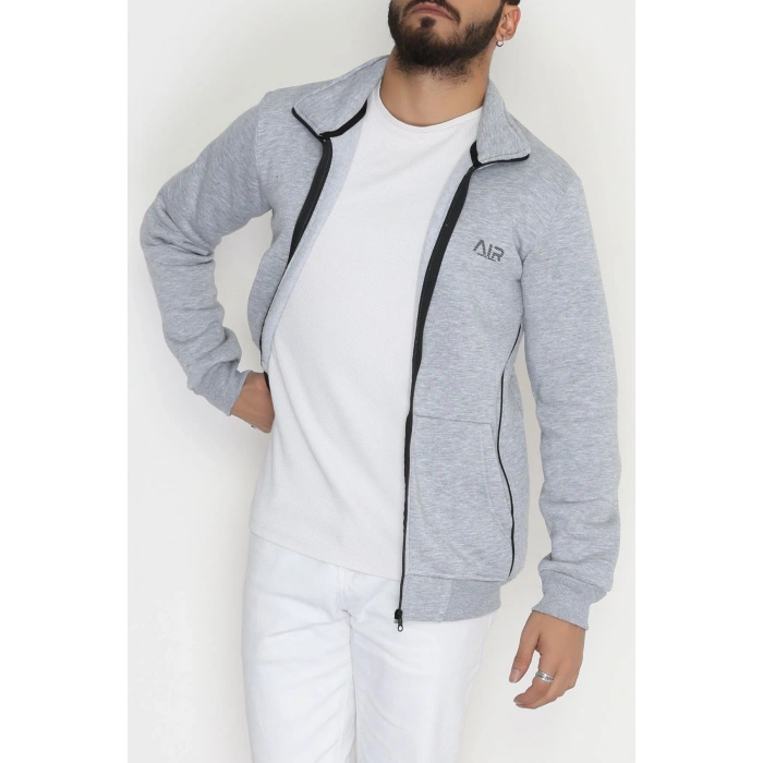 3 İplik Şardonlu Fermuarlı Erkek Sweat Gri - 42568.1937.