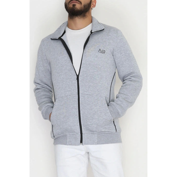 3 İplik Şardonlu Fermuarlı Erkek Sweat Gri - 42568.1937.