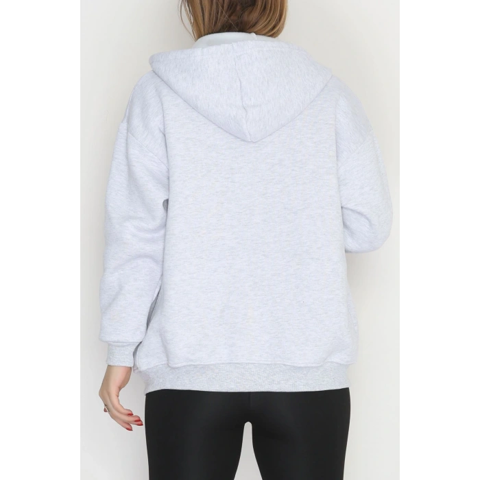 3 İplik Şardonlu Fermuarlı Kapşonlu Sweat Gri - 52070.2113.