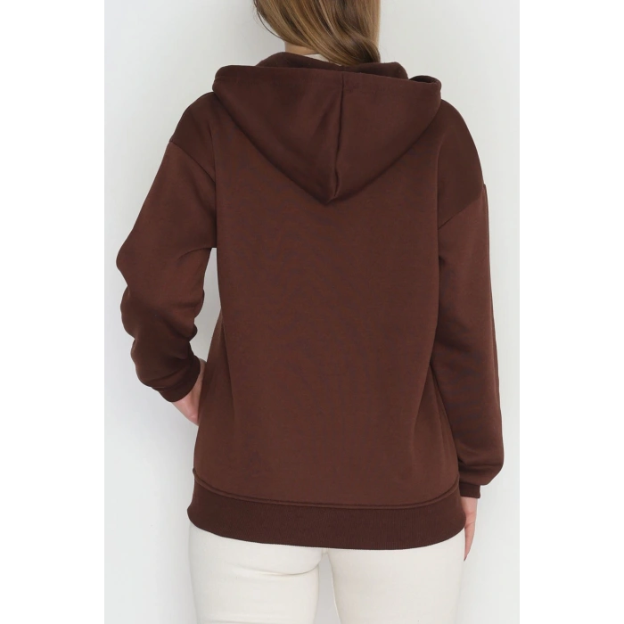 3 İplik Şardonlu Fermuarlı Kapşonlu Sweat Kahve - 52070.2113.