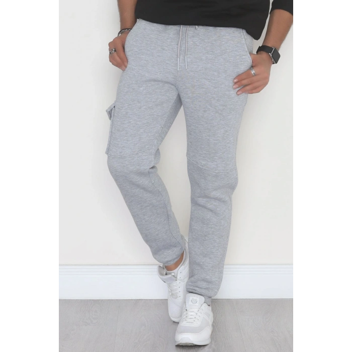 3 İplik Şardonlu Kargo Cepli Erkek Eşofman Altı Gri - 42652.1937.