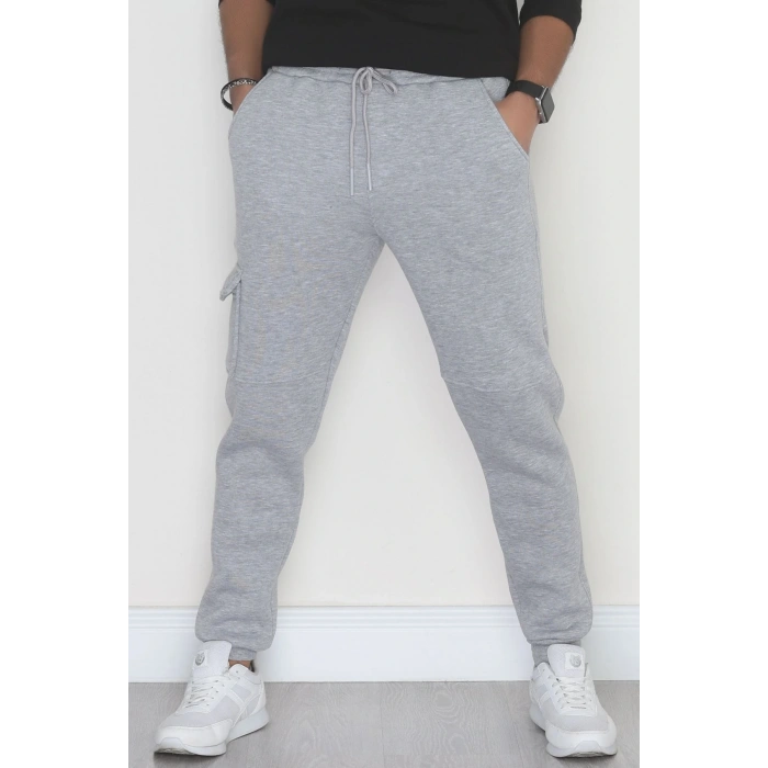 3 İplik Şardonlu Kargo Cepli Erkek Eşofman Altı Gri - 42652.1937.