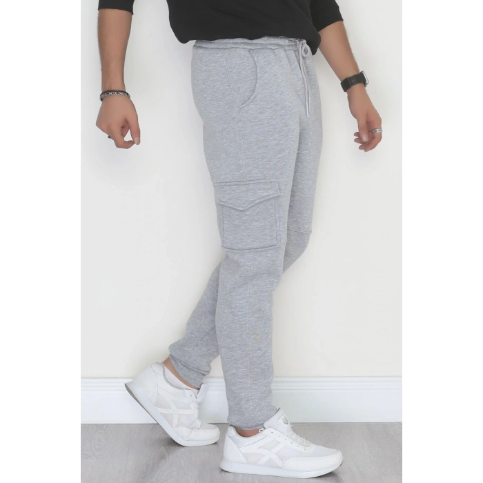 3 İplik Şardonlu Kargo Cepli Erkek Eşofman Altı Gri - 42652.1937.