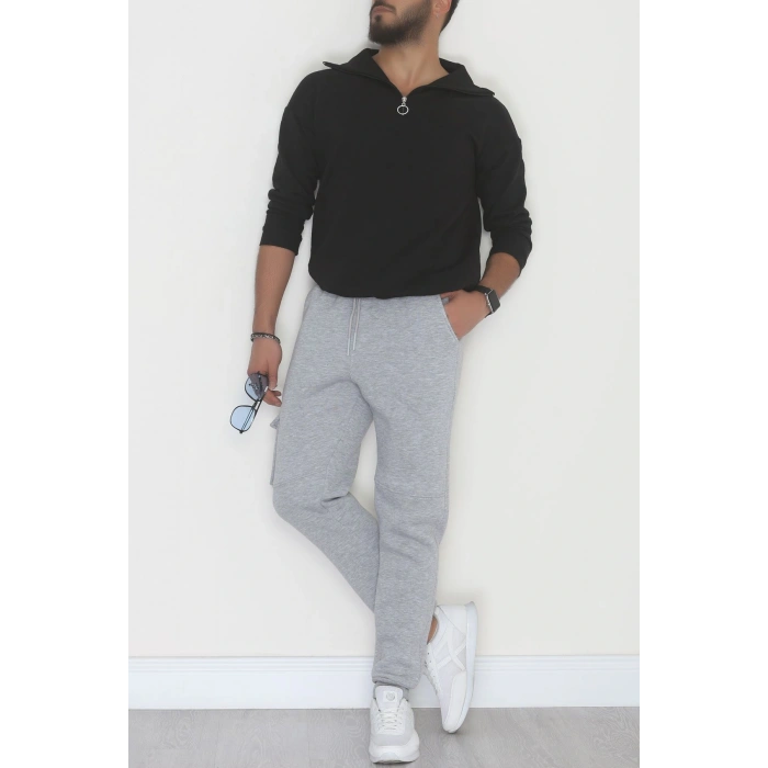 3 İplik Şardonlu Kargo Cepli Erkek Eşofman Altı Gri - 42652.1937.