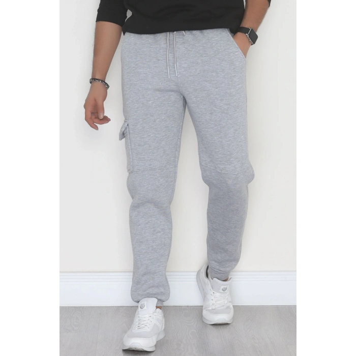 3 İplik Şardonlu Kargo Cepli Erkek Eşofman Altı Gri - 42652.1937.