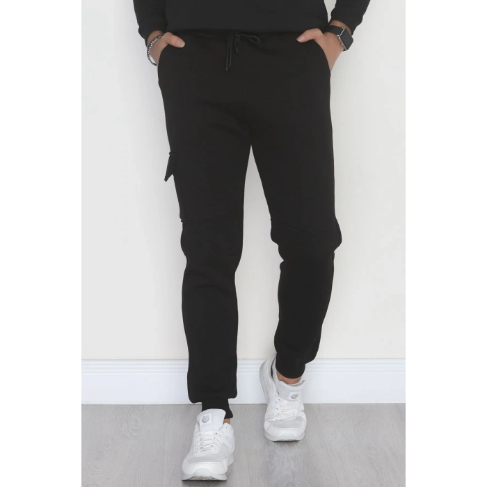 3 İplik Şardonlu Kargo Cepli Erkek Eşofman Altı Siyah - 42652.1937.