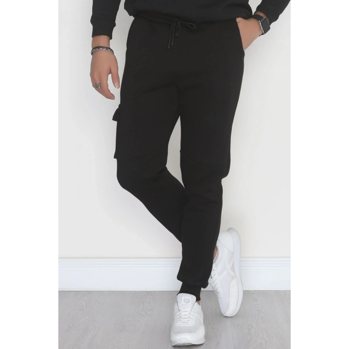 3 İplik Şardonlu Kargo Cepli Erkek Eşofman Altı Siyah - 42652.1937.